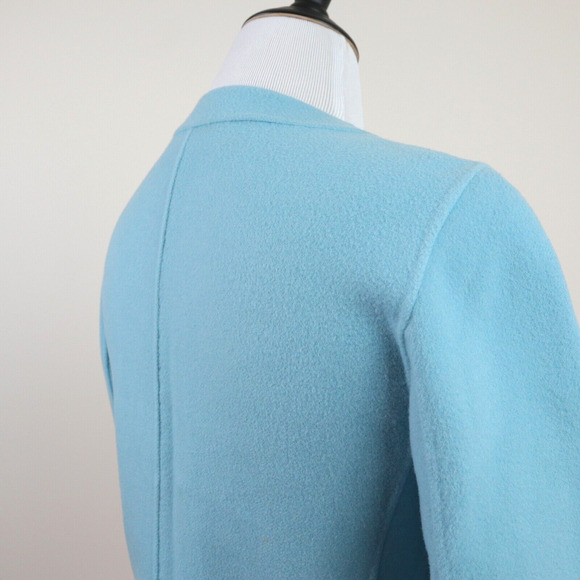 Talbots Size M Boiled Wool Ruffle Jacket 3/4 Sleeve Powder Blue - Picture 5 of 9
